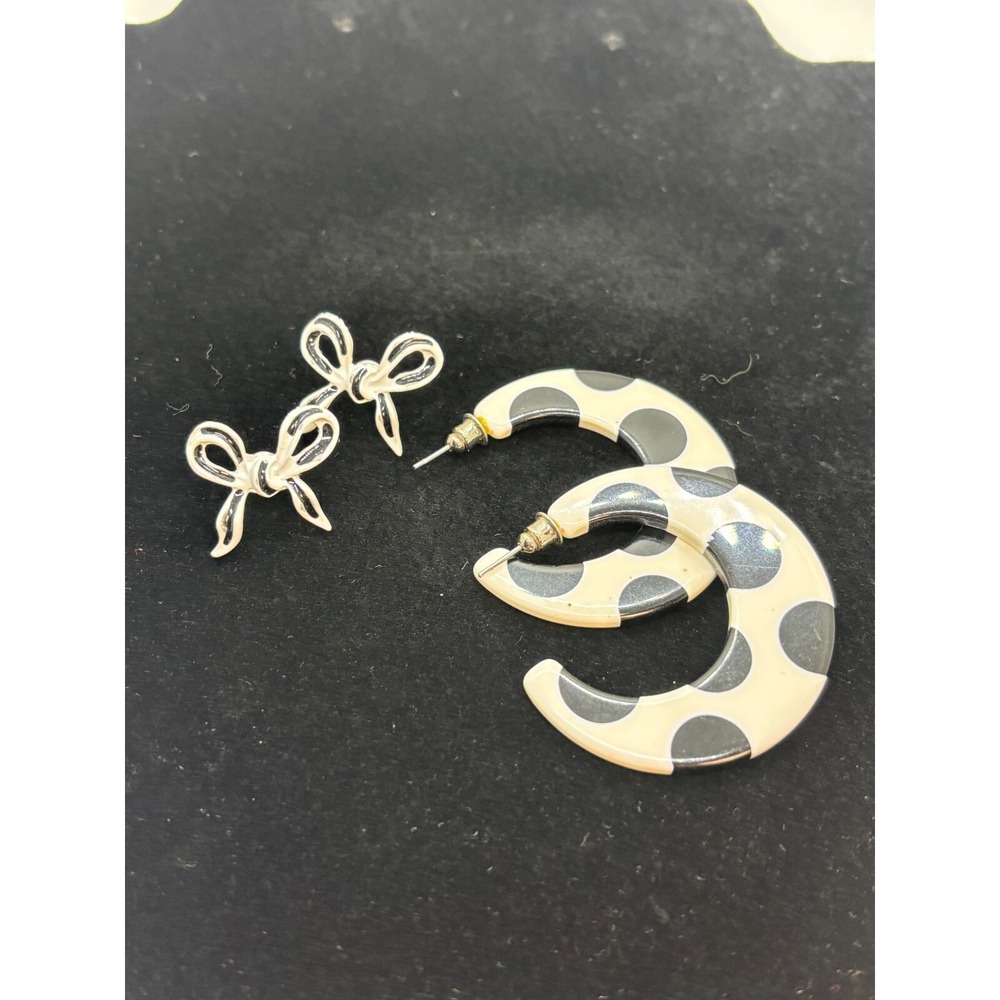 Earring Lot Hoops and Bows Retro Vintage Black and White Pierced Playful